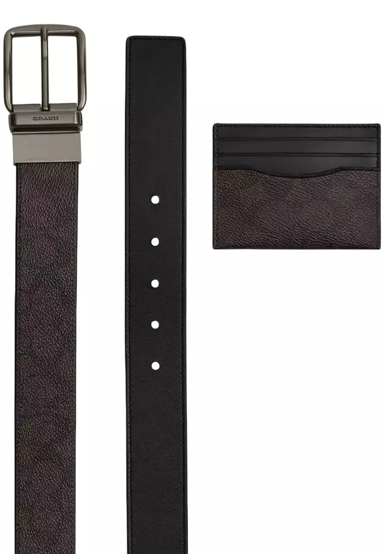 Coach Boxed Card Case And Belt Set In Signature Canvas