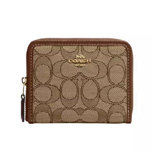 Coach Small Zip Around Wallet Signature Jacquard