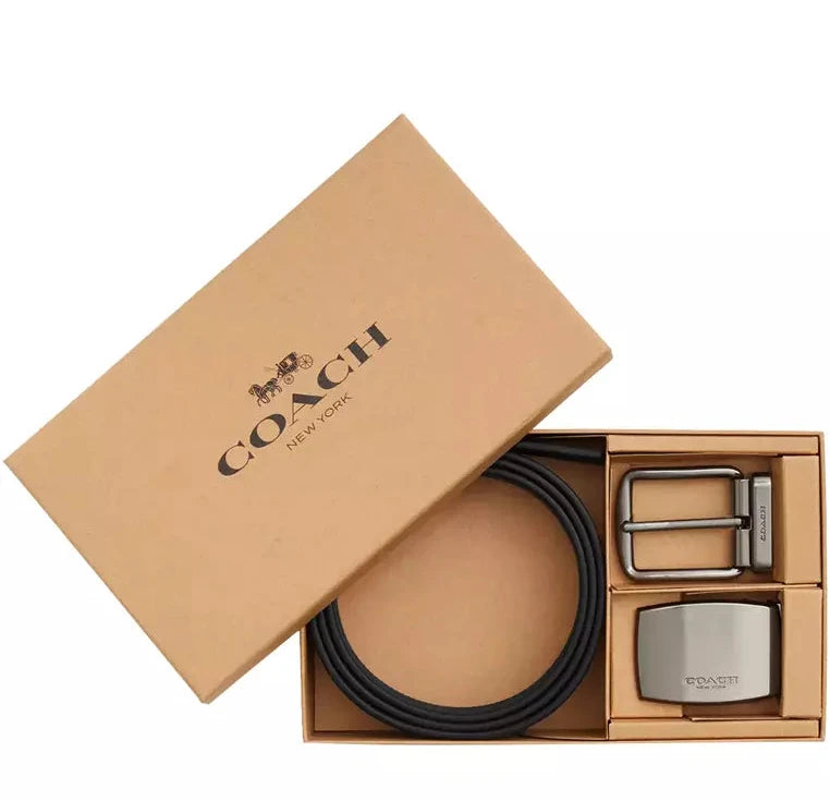 Coach Boxed Plaque And Harness Buckle Cut To Size Reversible Belt, 38 Mm