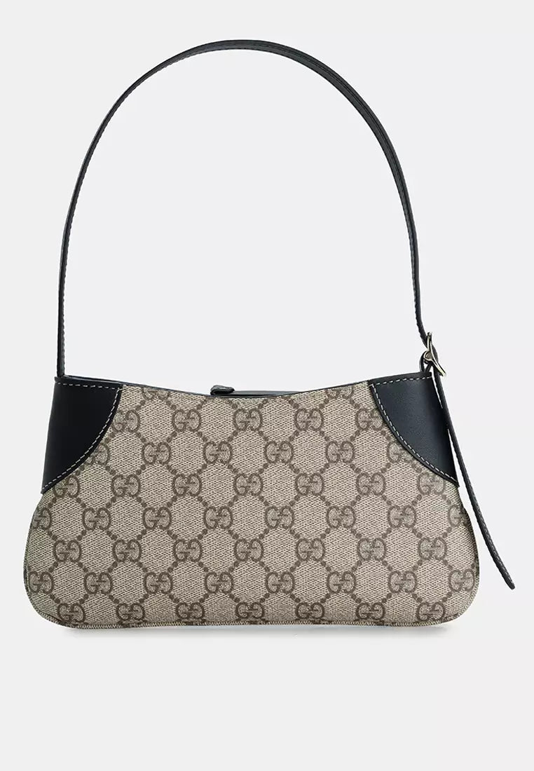 GUCCI GG Emblem Small Beige And Dark Brown Fabric Shoulder Bag