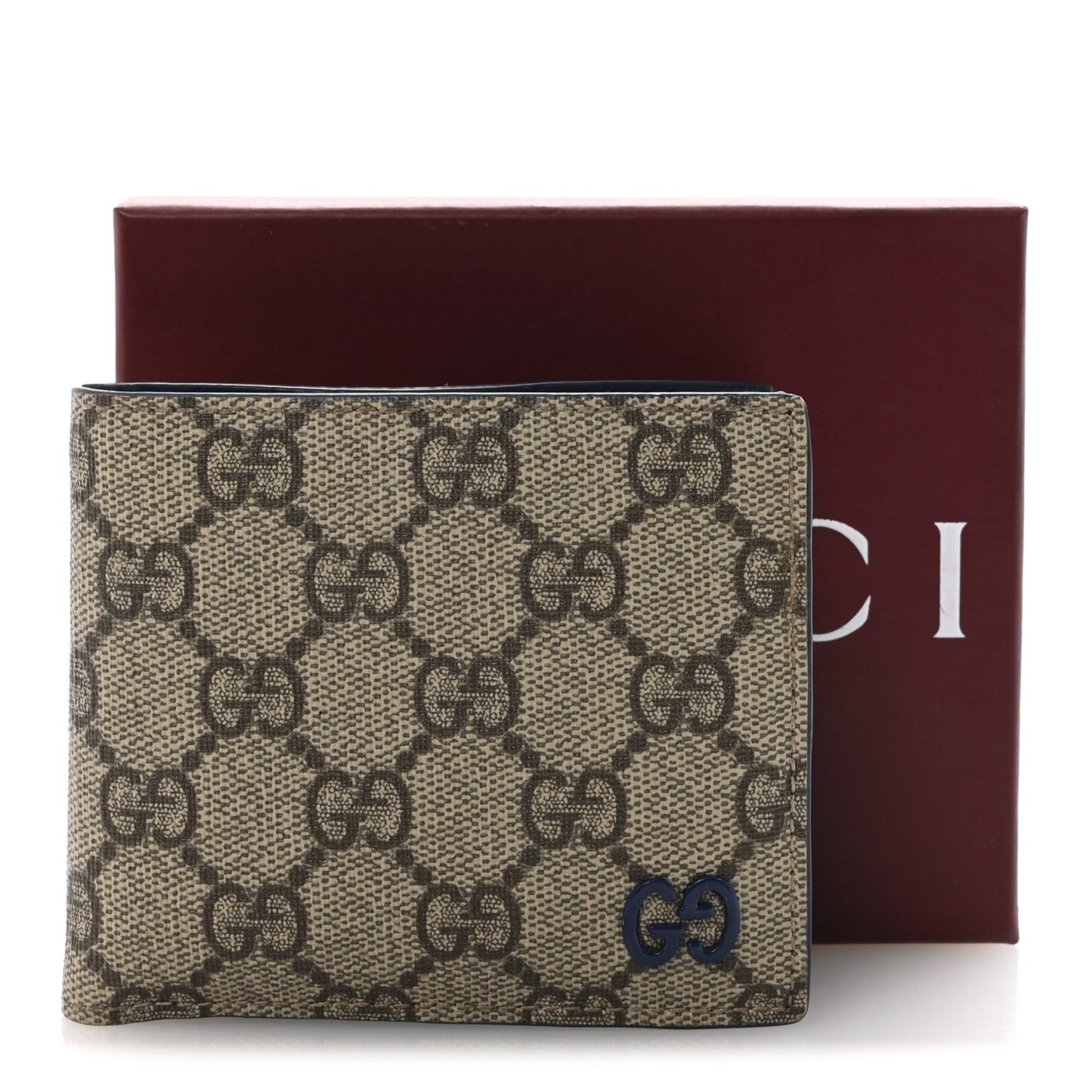 Gucci GG Supreme Monogram Bi-Fold Wallet Beige Ebony Royale