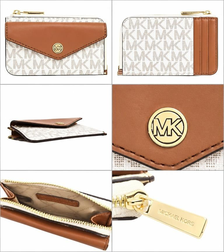 Michael Kors Wallet (Coin Case) 35F1GTVD5B Vanilla Jet Set Travel Signature Small Corner Zip Card Holder