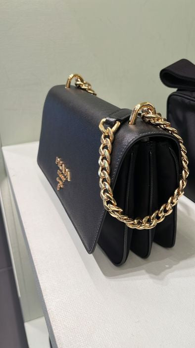 Prada Saffiano Tessuto Nylon Chain Shoulder Bag