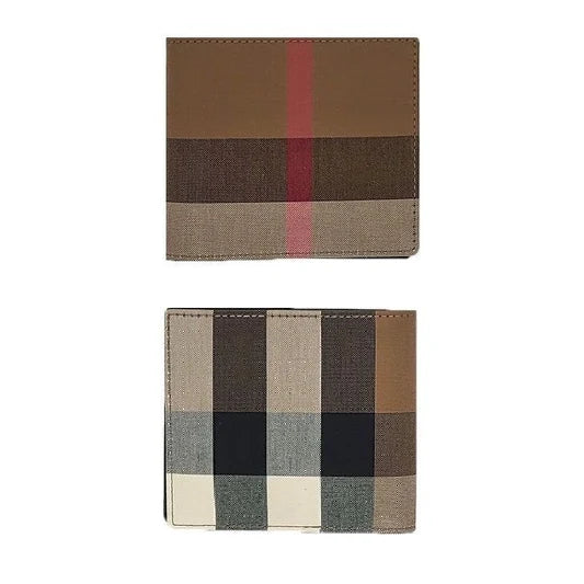 BURBERRY MEN'S CHECK CANVAS BIFOLD WALLET