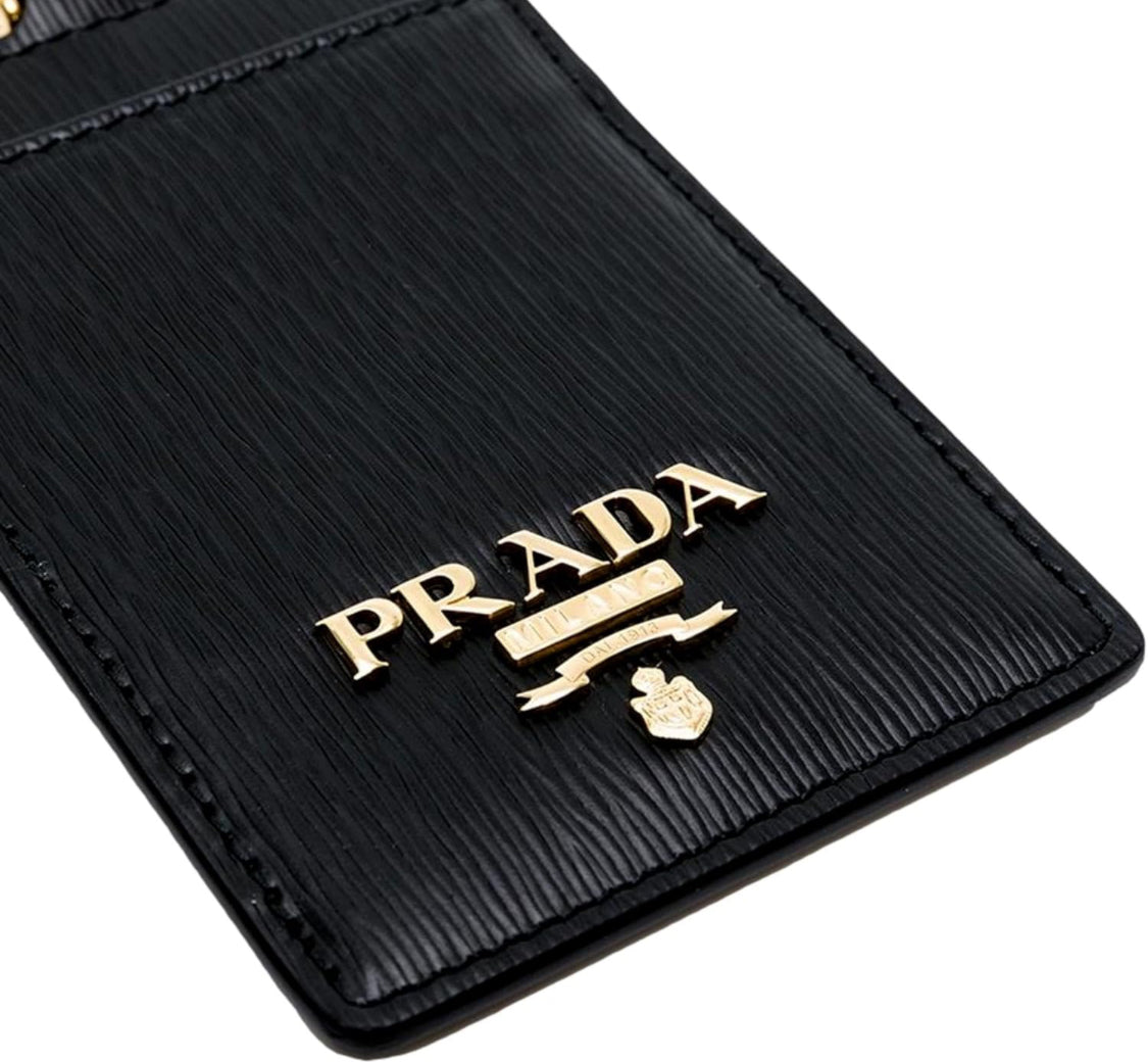 Prada Vitello Move Leather Card Case Badge Holder Wallet 1MC007