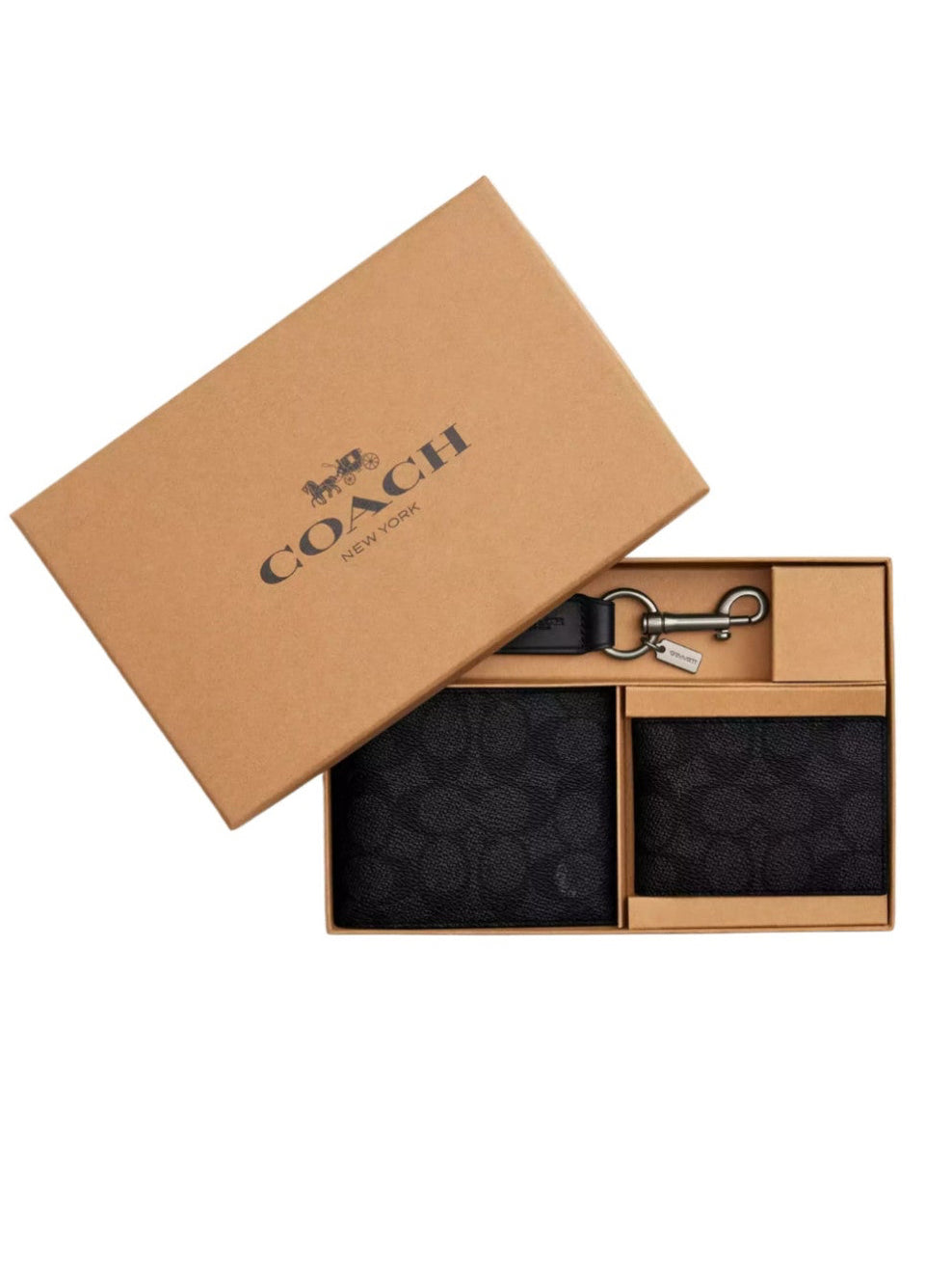COACH Signature Compact ID Folded Wallet Key Ring Set Cw344 in Gift Box