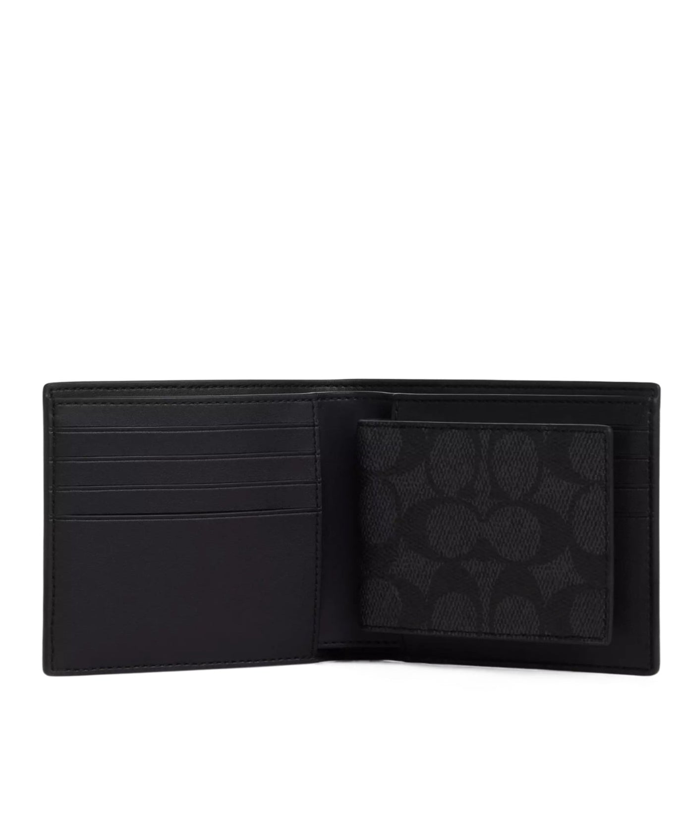 COACH Signature Compact ID Folded Wallet Key Ring Set Cw344 in Gift Box