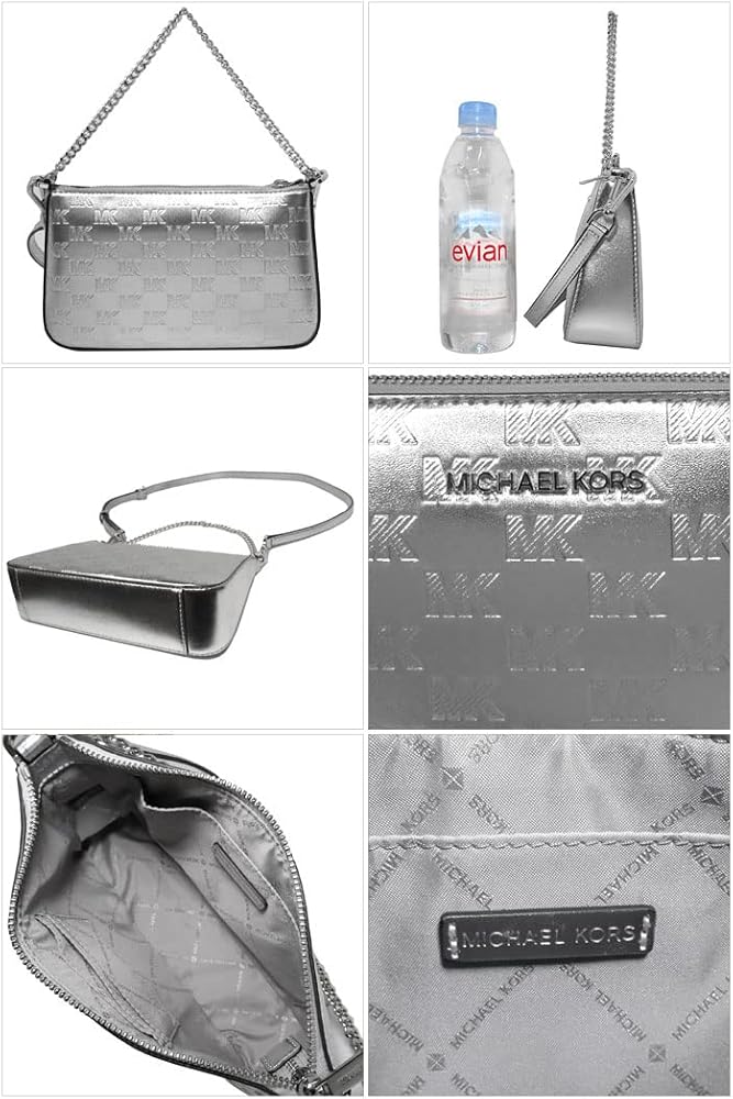Michael Kors Jet Set Travel Medium Zip Pouchette Bag In Silver