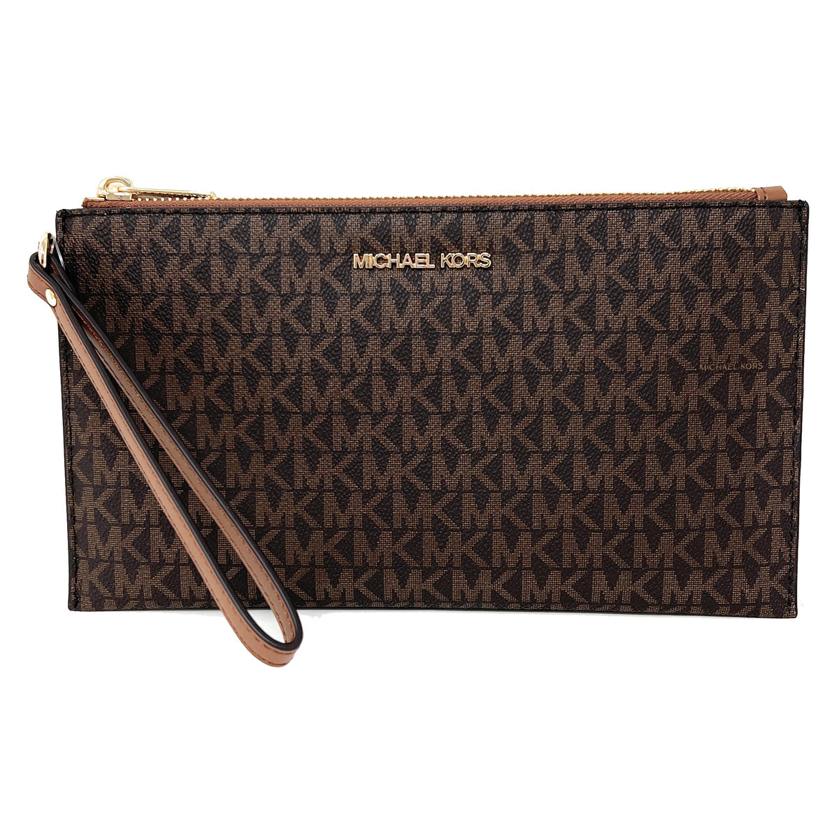 Michael Kors Brown Monogram Zip Wristlet Pouch for Women