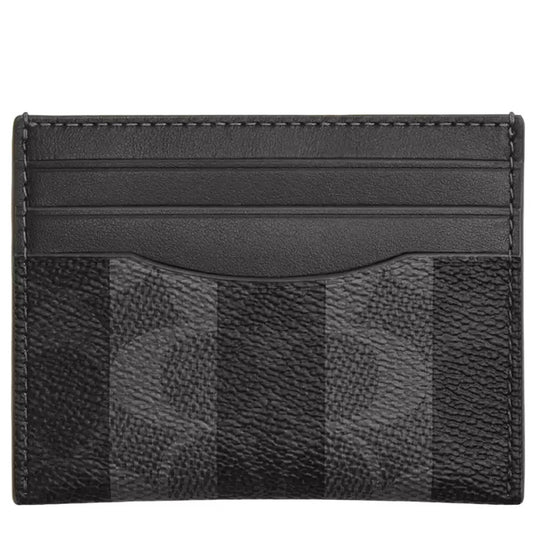 Coach Slim Id Card Case In Signature Canvas With Stripes - Black/ Grey CEB97