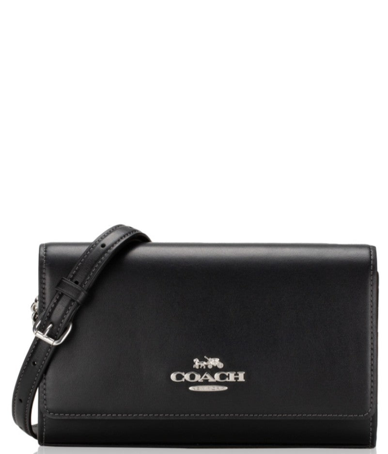 Coach Flap Clutch Smooth Leather Crossbody Black CP034