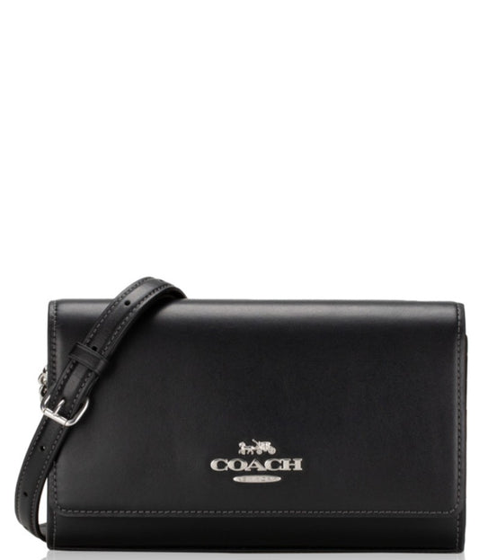 Coach Flap Clutch Smooth Leather Crossbody Black CP034